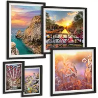 Wallfluent 5-Delige Schilderij Set - Kustlandschappen En Charmante Stadjes Van Europa - 50 x 50 cm, 20 x 30 cm En 40 x 60 cm - Decoratieve Schilderijen - Woonkamer - Interieur