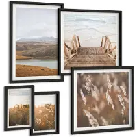 Wallfluent 5-Delige Schilderij Set - Natuurlandschappen Met Uitzicht Op Velden En Meren - 50 x 50 cm, 20 x 30 cm En 40 x 60 cm - Muurdecoratie - Interieur Decoratie - Wanddecoratie