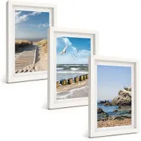 Wallfluent 3-Delige Schilderij Set - Strand Met Een Houten Pad, Zee En Kliffen Aan Zee. - 20 x 30 - Moderne Wanddecoratie - Slaapkamer