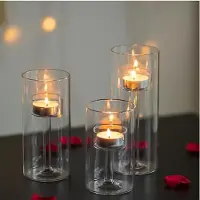 Famanu – Glazen kaarsenhouder set van 3 stuks, heldere theelicht kaarsenhouders, creatieve kaarsenstandaard voor tafelcentrepiece en feestelijke decoratie