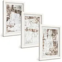 Wallfluent 3-Delige Schilderij Set - Abstracte Patronen In Tinten Wit En Bruin. - 20 x 30 - Wanddecoratie - Schilderijen Set - Interieur - Muurdecoratie