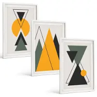 Wallfluent 3-Delige Schilderij Set - Abstracte Geometrische Vormen - 40 x 60 - Moderne Wanddecoratie - Slaapkamer - Decoratieve Schilderijen