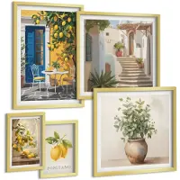 Wallfluent 5-Delige Schilderij Set - Citrusinspiratie In Mediterrane Stijl - 50 x 50 cm, 20 x 30 cm En 40 x 60 cm - Wanddecoratie - Moderne Interieurdecoratie - Moderne Wanddecoratie