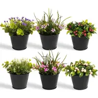 Famanu – Set van 6 kunstplanten voor binnen in zwarte potten, kleine kunstplanten voor decoratie in slaapkamer, woonkamer, kantoor, badkamer en keuken