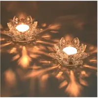 Famanu – Kristallen theelichthouder in lotus bloemvorm, glazen waxinelichthouder voor kerstdecoratie, bruiloften en thuisfeestjes, set van 2