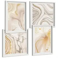 Wallfluent 4-Delige Schilderij Set - Subtiele Abstracte Verfspatpatronen - 40 x 40 En 40 x 60 - Stijlvolle Wanddecoratie - Interieur - Decoratieve Schilderijen