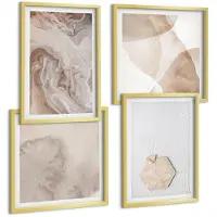 Wallfluent 4-Delige Schilderij Set - Abstracte Vormgeving Geïnspireerd Door De Natuur. - 40 x 40 cm En 40 x 60 cm - Muurdecoratie - Wanddecoratie - Slaapkamer - Moderne Wanddecoratie