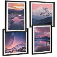 Wallfluent 4-Delige Schilderij Set - Bergen En Water In Prachtige Natuurlijke Landschappen - 40 x 40 cm En 40 x 60 cm - Wanddecoratie - Schilderijen Set - Kantoor - Moderne Wanddecoratie