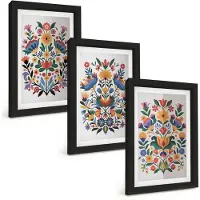 Wallfluent 3-Delige Schilderij Set - Bloemmotieven In Intense Kleuren Op Een Witte Achtergrond. - 20 x 30 cm - Wanddecoratie - Moderne Interieurdecoratie - Interieur Decoratie