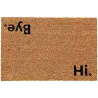 Famanu – Kokos deurmat met tekst "Hi.Bye", antislip en weerbestendig, geschikt voor binnen en buiten, natuur/zwart