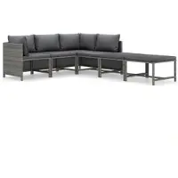 vidaXL 6-delige Loungeset met kussens poly rattan grijs
