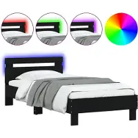 vidaXL Bedframe met hoofdeinde en LED-verlichting, zwart, 75x190 cm