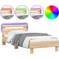 vidaXL Bedframe met hoofdeinde en LED-verlichting, Sonoma-eikenhout, 90x190 cm