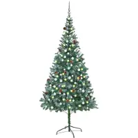 vidaXL Kunstkerstboom met verlichting kerstballen dennenappels 210 cm