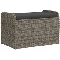 vidaXL Zitbank met opbergruimte en kussen, grijs, 80x51x52 cm, polyrotan