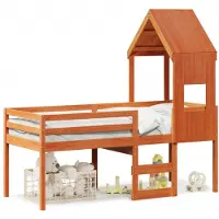 vidaXL Hoogslaper met dak massief grenenhout wasbruin 90x190 cm