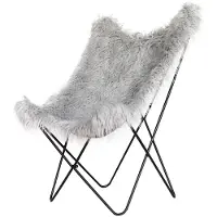 Padiro loungestoel - 71 x 104 x 75 cm - Grijs - Boho - Kunstvacht, Polyester, Metaal - zonder armleuningen - met rugleuning