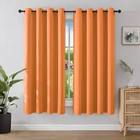 Famanu – Set van 2 ondoorzichtige verduisteringsgordijnen, thermogordijnen met hittebescherming, gordijnen met oogjes voor slaapkamer en woonkamer, oranje, 2 x x cm