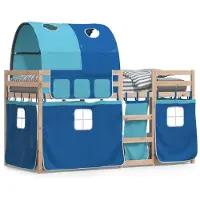 vidaXL Stapelbed met gordijnen 90x200 cm massief grenenhout blauw