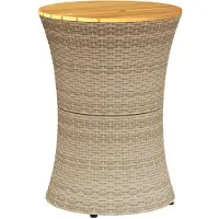 vidaXL Tuinbijzettafel trommelvormig poly rattan en massief hout beige