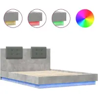vidaXL Bedframe met hoofdeinde en LED-verlichting, betonkleur, 150x200 cm