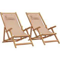 vidaXL Klapstoelen, 2 stuks, taupekleurige stof en massief hout
