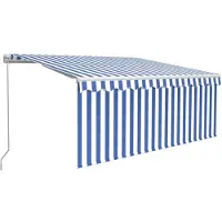vidaXL Luifel handmatig uittrekbaar rolgordijn LED 3,5x2,5 m blauw wit