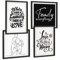 Wallfluent 4-Delige Schilderij Set - Familie, Liefde, Warmte, Thuis, Inspirerende Citaten - 40 x 40 cm En 40 x 60 cm - Wanddecoratie - Moderne Interieurdecoratie - Interieur Decoratie