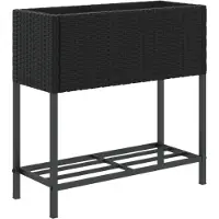 vidaXL Plantenbak met schap poly rattan zwart
