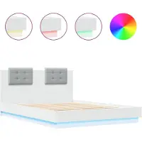 DKD Home Decor Bedframe met hoofdbord en LED-verlichting wit 140x200 cm
