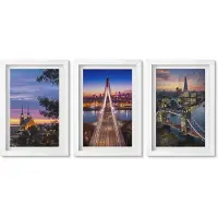 Wallfluent 3-Delige Schilderij Set - Stadsgezichten Met Bruggen En Zonsondergangen - 20 x 30 - Muurdecoratie - Wanddecoratie - Slaapkamer - Woonkamer Decoratie