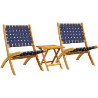 vidaXL Set van 2 klapstoelen met tafel, donkerblauw, massief hout