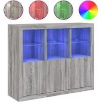 vidaXL Dressoirs met LED-verlichting 3 st bewerkt hout grijs sonoma