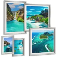 Wallfluent 5-Delige Schilderij Set - Uitzicht Op Zee Met Citroenbomen - 20 x 30 cm - Decoratieve Schilderijen - Wanddecoratie - Hal - Moderne Wanddecoratie