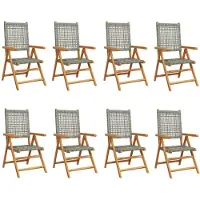 vidaXL 8-delige set verstelbare klapstoelen, grijs polyrotan en massief hout