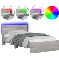 vidaXL Bedframe met hoofdeinde en LED-verlichting, grijs Sonoma, 100x200 cm