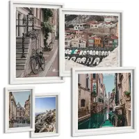 Wallfluent 5-Delige Schilderij Set - Charmante Straten Van Europese Steden Met Fietsen En Kanalen - 50 x 50 cm, 20 x 30 cm En 40 x 60 cm - Wanddecoratie - Muurdecoratie - Moderne Interieurdecoratie