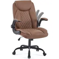 OKWISH Bureaustoel 64 x 64 x 102 cm Ergonomisch Met Hoofdsteun En Opklapbare Armleuningen Voor Thuis Bureau En Gaming Leer Bruin