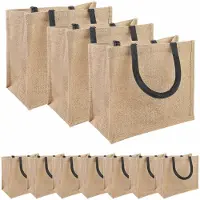 vidaXL Jute Handtassen 10 Naturel en Zwart 26 x 22 x 14 cm
