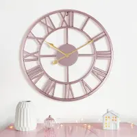 Famanu – Grote metalen wandklok van 40 cm, roségoud, geruisloos, met 2 paar wijzers, vintage wanddecoratie met Romeinse cijfers