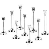 Famanu – Set van 9 zilveren metalen kandelaars voor taperkaarsen, vintage stijl voor bruiloften en diners