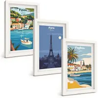 Wallfluent 3-Delige Schilderij Set - Uitzichten Op Kuststeden En Hun Architectuur - 20 x 30 - Muurdecoratie - Schilderijen Set - Woonkamer - Woonkamer Decoratie