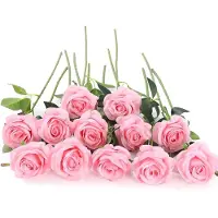 Famanu – Set van 12 kunstmatige rozen, 53 cm lange steel, roze