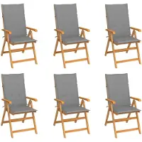 vidaXL Klapstoelen, set van 6 met grijze kussens, gemaakt van massief teakhout
