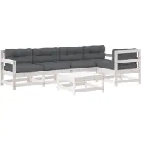 vidaXL 6-delige loungeset voor de tuin met kussens, wit, massief hout
