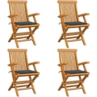 vidaXL Klapstoelen met antraciet kussens, 4 stuks. Massief teakhout