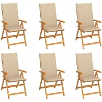 vidaXL Klapstoelen, set van 6, met beige kussens, gemaakt van massief teakhout