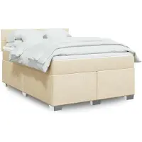 vidaXL Boxspring met matras stof crèmekleurig 140x190 cm