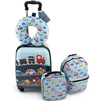 Costway 5-delige kinderkoffer + rugzak, kindertrolley met lunchbox, bagagelabel en nekkussen, kinderbagage met wielen, handbagage, reiskoffer, harde koffer voor jongens en meisjes, Vervoer, 30 cm x 23