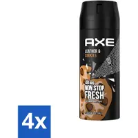 Axe 4 x - Deodorant Bodyspray - 48hrs Fresh - Leather & Cookies - 150 ml - 48 Uur Deodorant - Deodorant Spray - Mannelijke Deodorant - Deodorant - Leer Geur